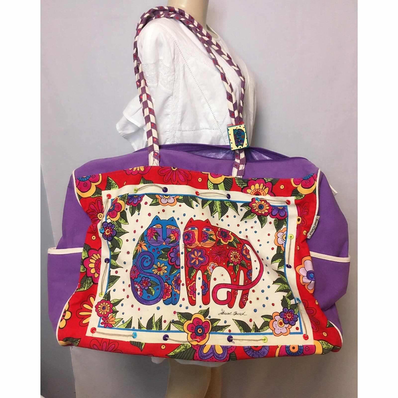 Laurel Burch Tribal Cats Duffel Bag XL Carry On Vintage Multicolor eBay