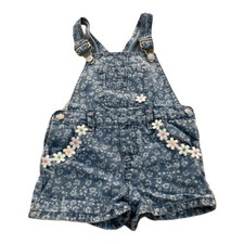 Vintage Girls 3T Denim Floral Overall Shorts Daisy Appliques