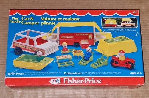 Vintage Fisher-Price Little People #992 Play Family CAR & CAMPER 100% Complete