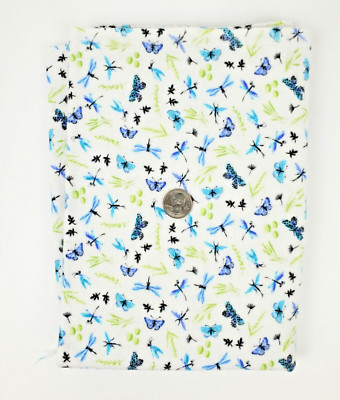 Snuggle Flannel Baby Fabric Butterflies 30'' x 42'' Pre-Shrunk Blue White Green