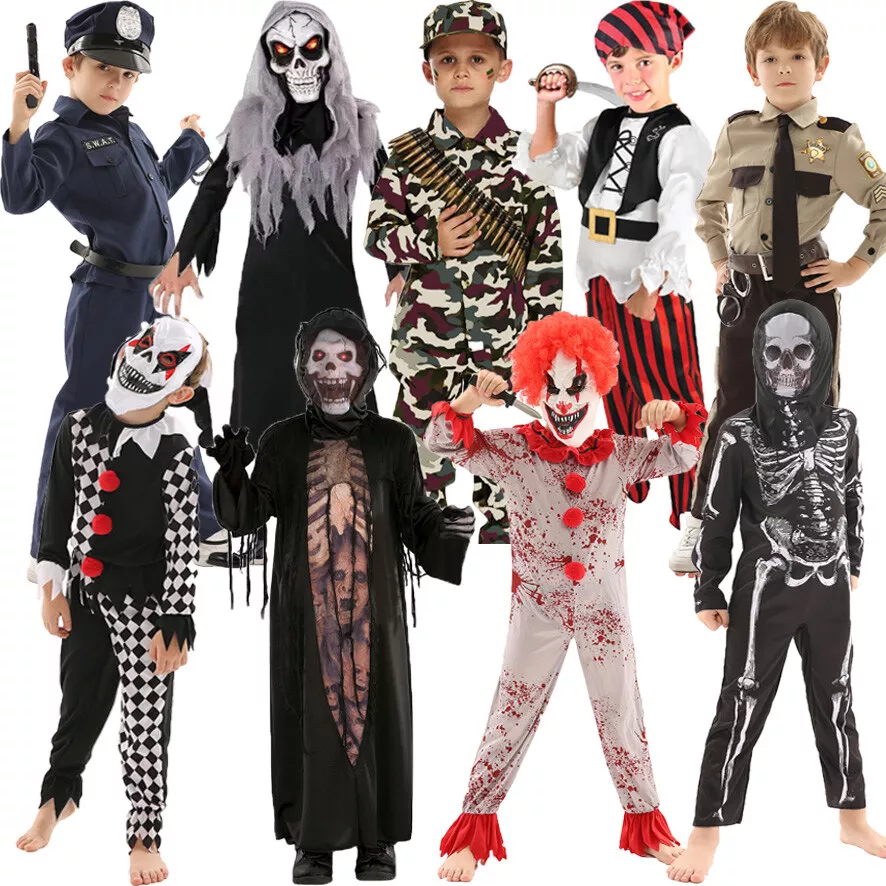 Boys Child Halloween Costume Police Clown Joker Soldier Pirate Fancy Dress Party