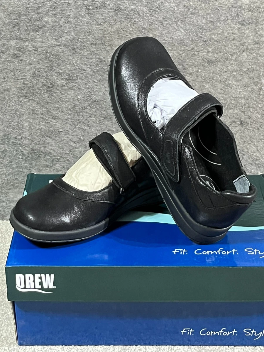 Drew Shoes Womens Size 7.5 WW Endeavor Mary Jane 14800 12 Leather Dusty Black