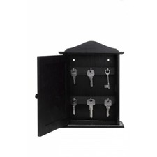 Wooden Key Cabinet Cupboard Rack Holder Storage Wall with 6 Keys Hooks Black