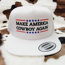 Make America Cowboy Again Embroidered Flat Bill Mesh Snapback Cap Hat White
