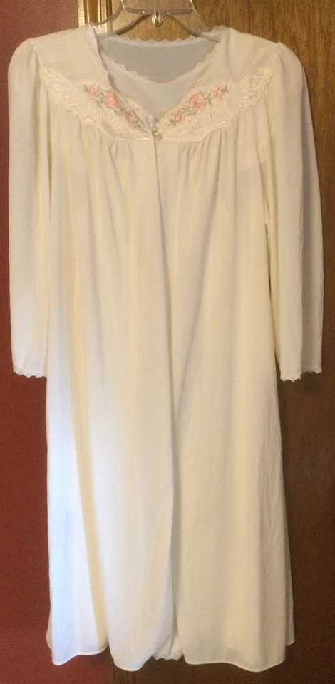 NUEVO SIN ETIQUETAS 2 PIEZAS: Bata y Vestido de Noche, Shadowline, Marfil con Bordado S Pequeño Nuevo Años 90 Foto 2 de 4