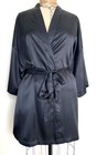 Victoria's Secret Black Satin Polyester Izabella Short Robe Tie Waist One Size — photo 4