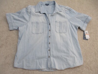 Democracy Women's Light Wash Denim Shirt Button Front Short Sleeve 2X 