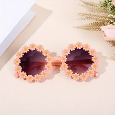 Peach Retro Daisy Flower Sunglasses Women Round Boho Festival Shades Summer Cute