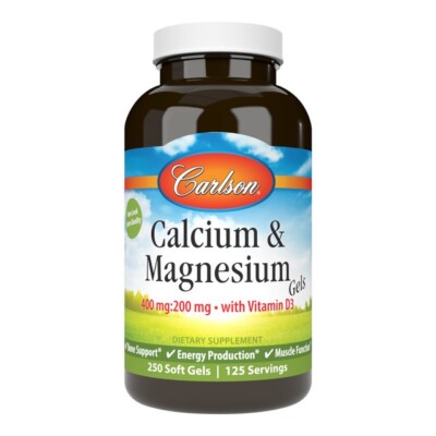 Carlson Labs Calcium & Magnesium Gele 400mg mit Vitamin D3, 250 Weichkapseln