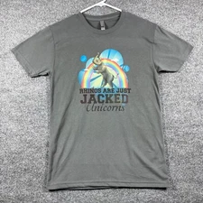 Next Level Apparel Men's "Rhinos Are Just Jacked Unicorns" Gray Shirt Size Small