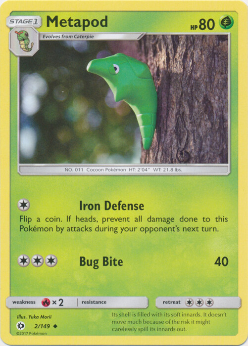 Pokemon Metapod - 2/149 - Uncommon NM-Mint Sun & Moon Base Set