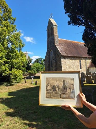 Manor House Church Chidham Sussex Margaret Beale 1952 original painting wall art - Picture 9 of 9