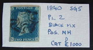 G.B. QV SG5 Plate 2 super 3 margin stamp Pos. NH black maltese cancel see note