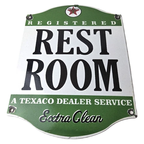 Vintage Texaco Gasoline Sign - Gas Service Rest Rooms Pump Porcelain Sign