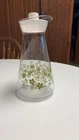 Vintage PYREX 1 Qt Clear Glass Carafe w/ Lid Spring Blossom Green Pattern