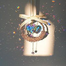Purple round Crystal Suncatcher Hanging Sun Catcher with Ribbon Pendant Heart Sh
