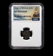 1738 P Bolivia 1 Real Silver Coin NGC Graded Slab Shipwreck Sea Salvaged