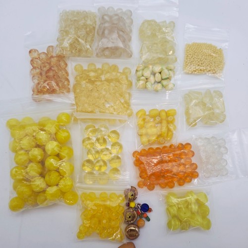 Mixed Crafting Beads Lot Yellow & Orange Acrylic Plastic Various Sizes &Shapes