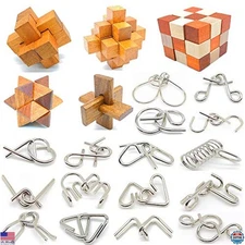 Guaishou 21-Piece Brain Teaser Puzzle Set - 3D Wooden & Metal IQ Challenge Toy
