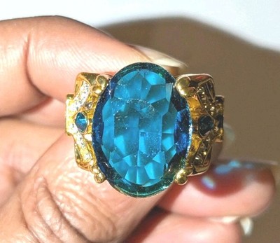 8ct Large Lab Created Blue Sparkling Gemstone Cocktail Ring For Women Sz 13