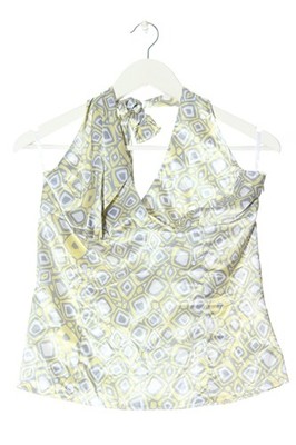 DE FACTO Neckholdertop Damen Top Gr. DE 42 blassgelb-hellgrau-weiß Glanz-Optik