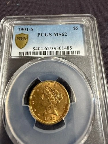 1901-S Liberty Gold Half Eagle $5 PCGS MS62 U.S Coin Pre-1933      NO RETURNS