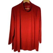 J Jill Top Womens 3X Plus Luxe Supima Everyday Turtleneck Tunic Red Minimalist