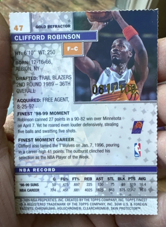 1999-00 Topps Finest - Clifford Robinson #47 Gold Refractor /100 - Image 3 of 4