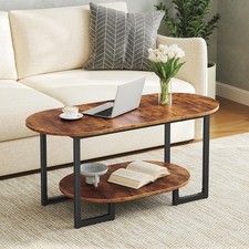 Coffee Table for Living Room, Oval Small Coffee Table 2-Tier Open Storage Shelf