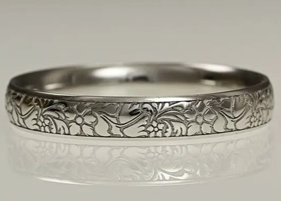 Pure 950 Platinum Wedding Ring Flower Engraved Women's Engagement
