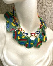 Vintage Retro 90s Plastic Tantrix Game Tile Toy Charm Necklace Reversible Choker