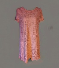 Dusty Rose Womens Dress Pink Lace Short Sleeve Lined LARGE Floral