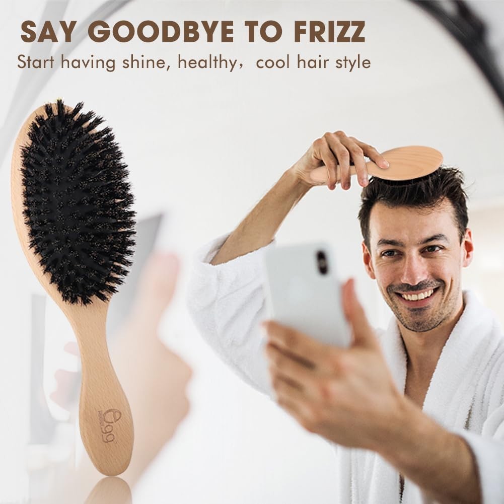 BLACK EGG Boar Bristle Hair Brush for Women Men Kid, Soft Natural Bristles Brush