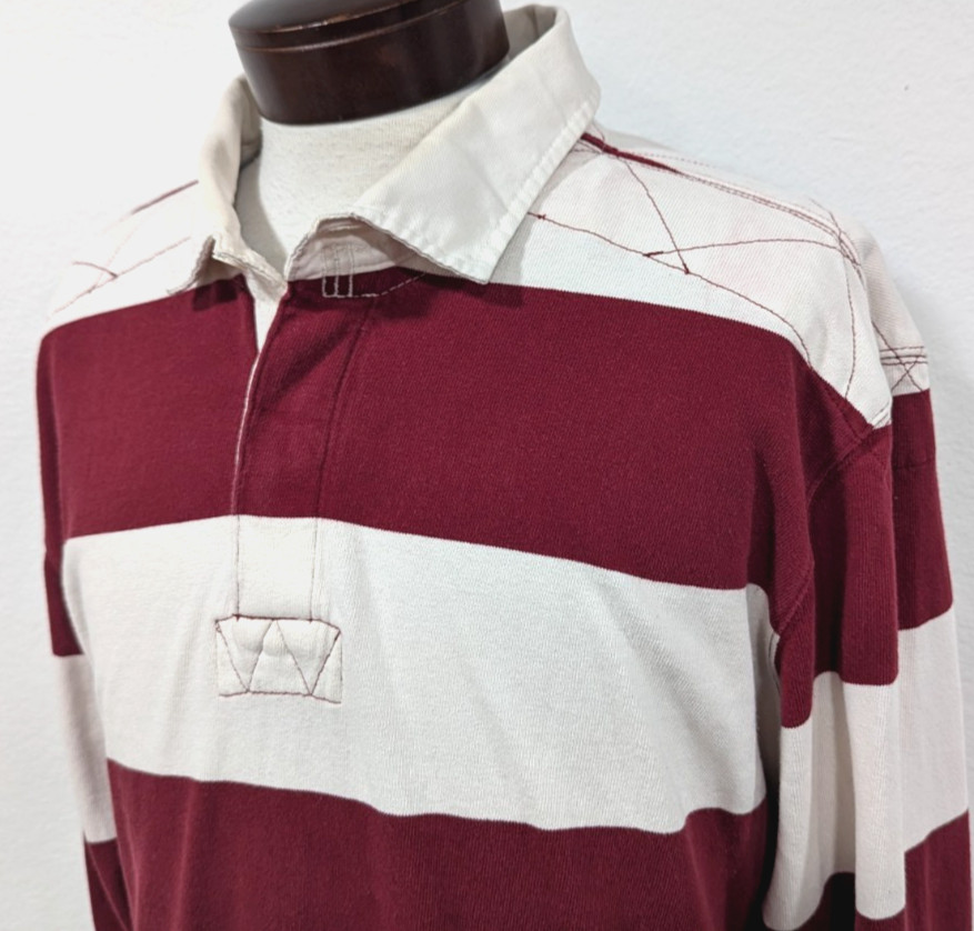 Vtg EDDIE BAUER Polo Shirt XXL Red White Stripe RUGBY Heavyweight Y2k Read *