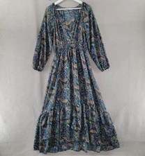 Boemo Womens Maxi Dress Size Large Anthropologie Paisley Tiered Cottage Peasant