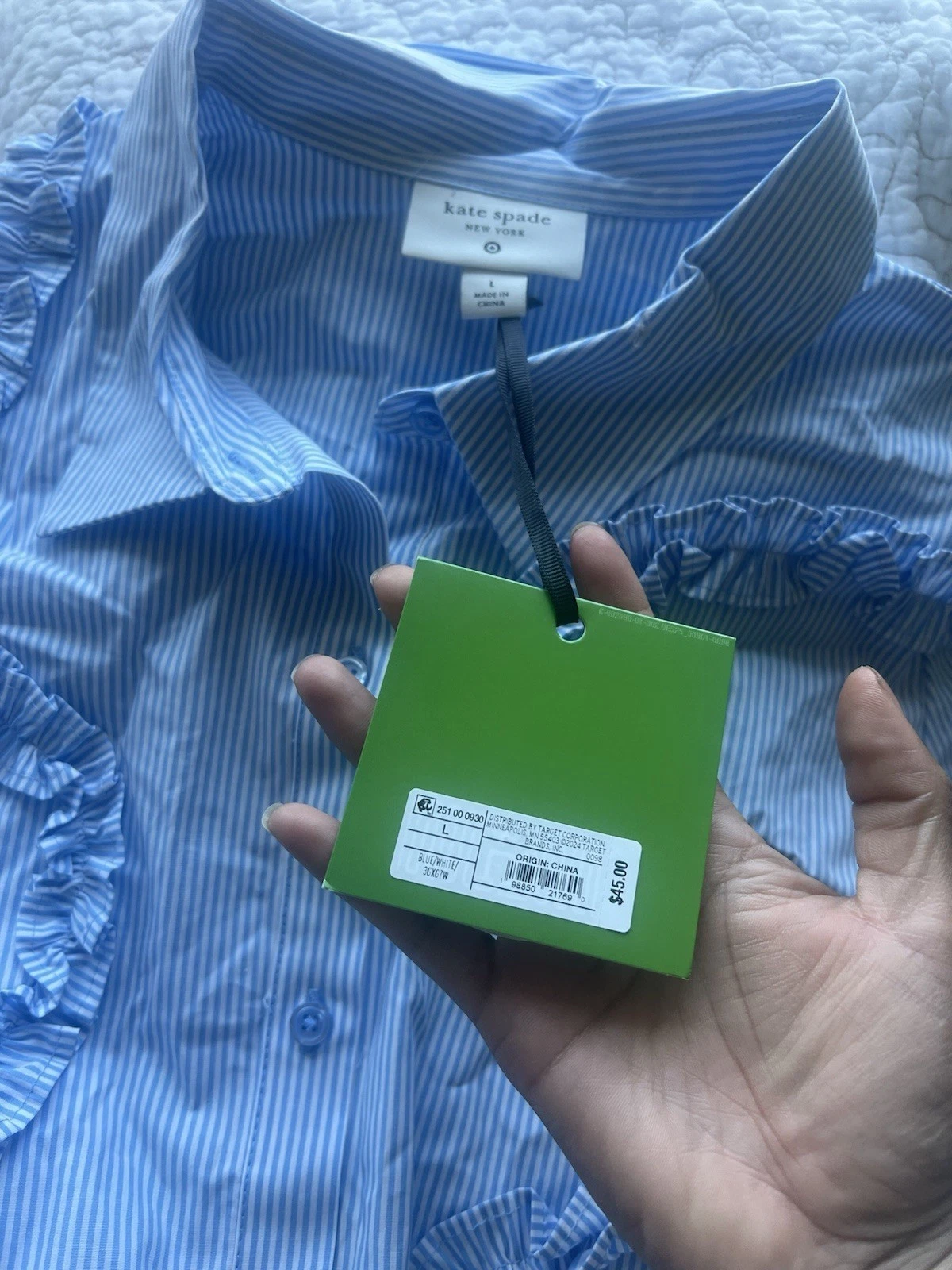 Camicia midi donna nastro manica corta kate spade NY blu bianco taglia large