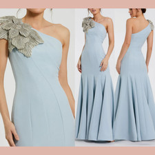 NWT MAC DUGGAL [ 12 ] 11810 Crepe One Shoulder Gown w/ Flower Powder Blue S1607