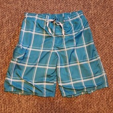 OP Board Shorts Swimming Trunks - Cyan White Tartan - Size 32-34