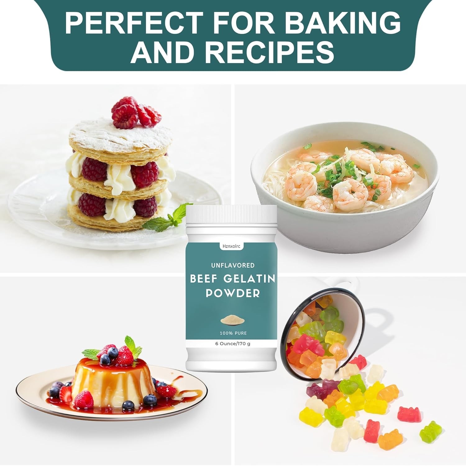 6 Oz Beef Gelatin Powder Unflavored, Natural Thickener, Rich in Collagen, Used i