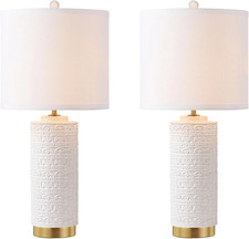 Set of 2 Boho Ceramic Table Lamps with USB Ports for Living Room  Bedroom