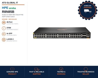 HPE Aruba R8N85B CX 6000 48G Class4 PoE 4SFP 370W Managed Switch New Sealed