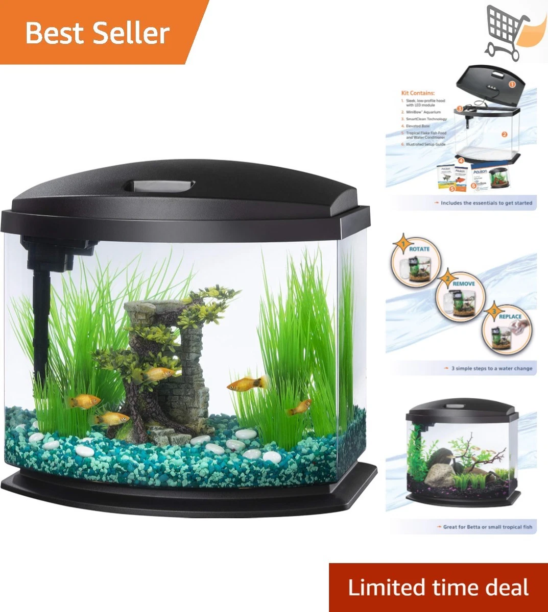10 Gallon Fish Tank Small Fish Tank, Acrylic Clear Desk Aquarium With Filter 12.4x5.31x6.5 Inches, Fish Tank Starter Kits With Air Pump For Tabletop, Living Room, Studio, Home, Abs, Acrylic Aquarium Starter