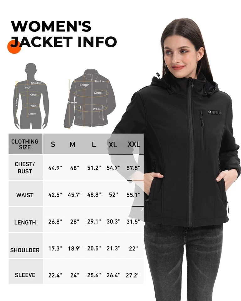 ARRIS Mujer Chaqueta Calefacción Impermeable, Abrigo Calefacción Eléctrica con Batería 7.4V Foto 4 de 4