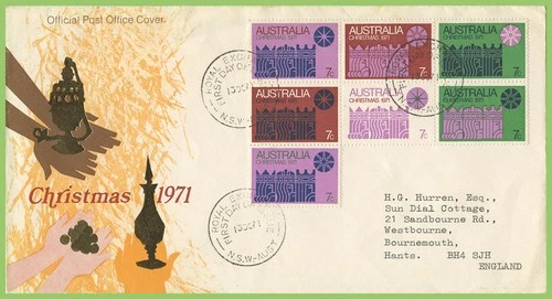 Australia 1971 Christmas set on Post Office First Day Cover Royal Exchange h/s