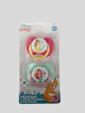 Disney Baby Princess Pacifiers 2 Pack w/ Cover Belle Ariel 0 Months BPA-Free