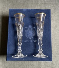 Pair of Faberge Imperial Collection Crystal Cut Champagne Flutes Glasses w/ Case