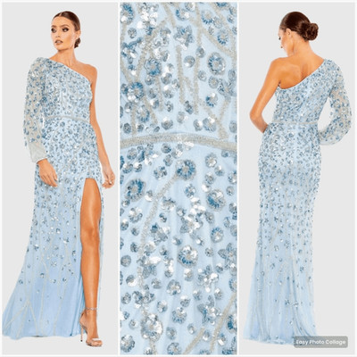 MAC DUGGAL  5659 Blue Embellished One Sleeve Faux Wrap Gown 4