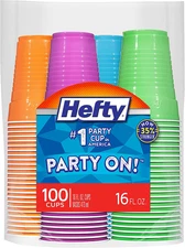 Hefty Party On! 16oz Disposable Plastic Cups 100 Count Assorted Colors