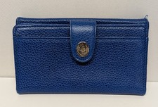 Vtg. Liz Claiborne Blue Pebbled Leather Bi-fold ID Checkbook Wallet Clutch
