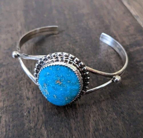 VINTAGE NAVAJO STERLING SILVER TURQUOISE Bangle Bracelet Native American - Picture 3 of 10